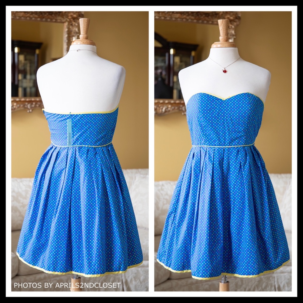 STRAPLESS BUSTIER POLKA DOT FLOWY A-LINE SUMMER SUN RETRO MINI DRESS A3C - Picture 2 of 8
